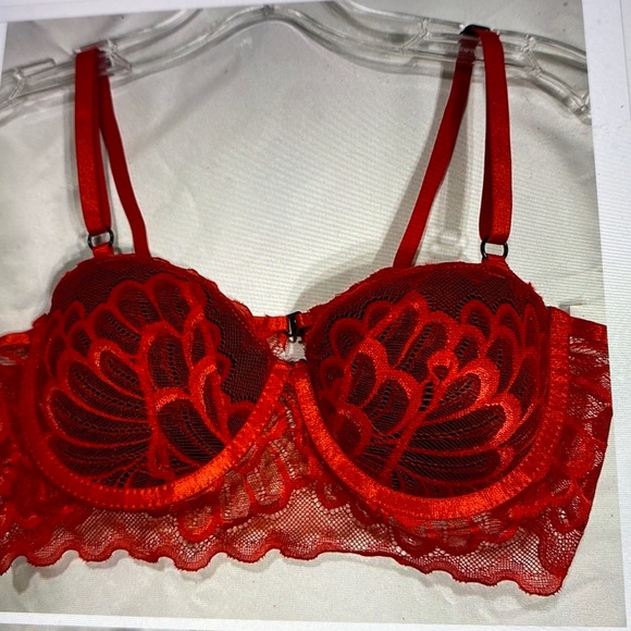 New red lace braw top medium 34/36 A/B/C goth - Picture 1 of 5